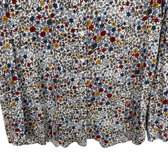 Jane and Delancey Floral Shirt Womens Large Button Up Roll Tab V Neck Rayon Top - Picture 4 of 10